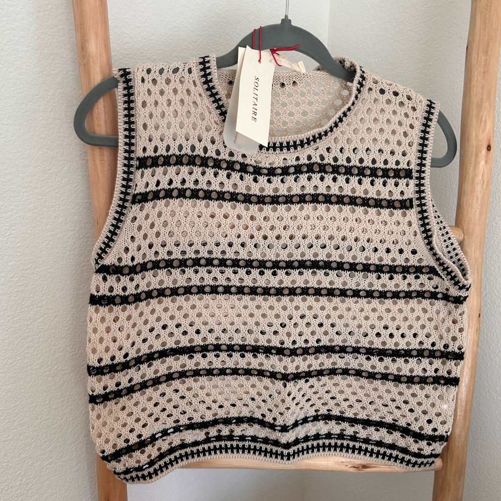Solitaire Women's Crochet Top - Black and Cream